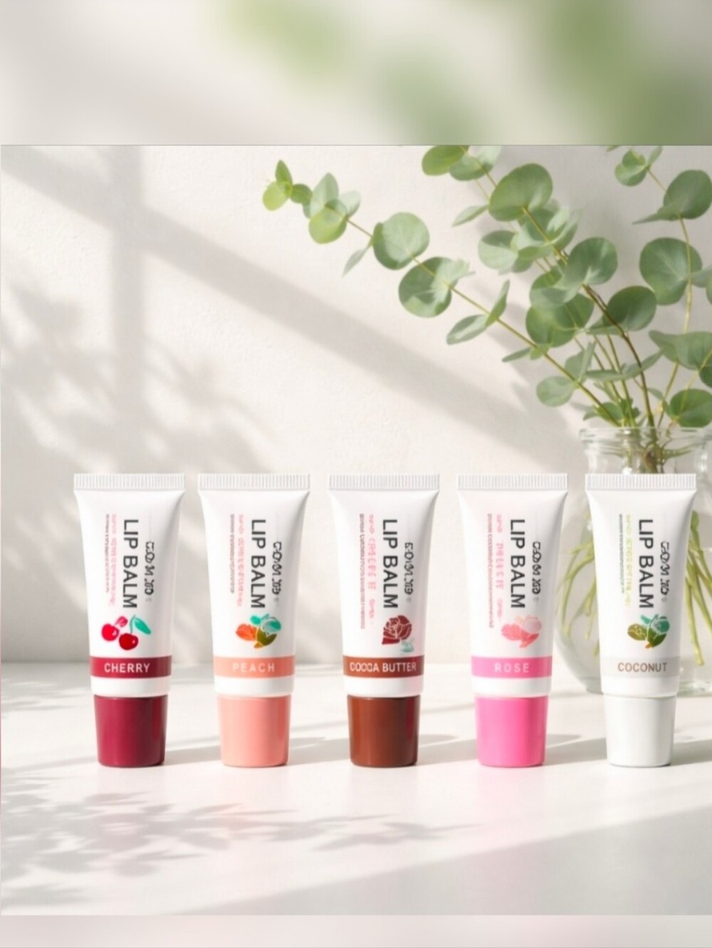5pc Lip Gloss Balm Set - Cherry, Peach, Cocoa Butter, Rose, Coconut